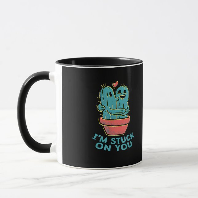 Taza Cactus Joke Im Stuck On You Retro Succulent Couple (Izquierda)