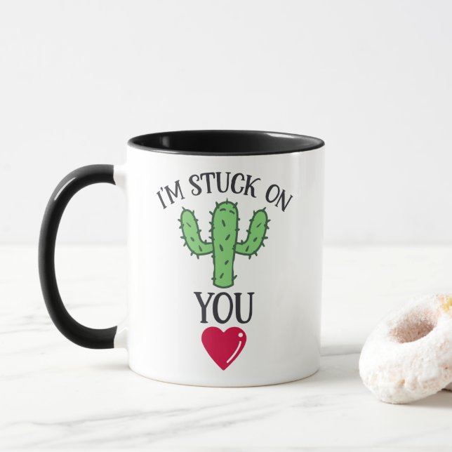 Taza Cactus Quote 'Estoy atascado en ti' (Con donut)