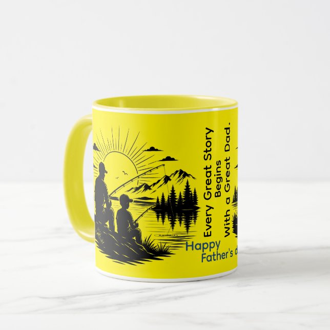 Taza Cada gran historia comienza con un gran papá. (Anverso izquierdo)