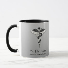 Taza Caduceus Classy Noble Médico Elegante Blanco Negro