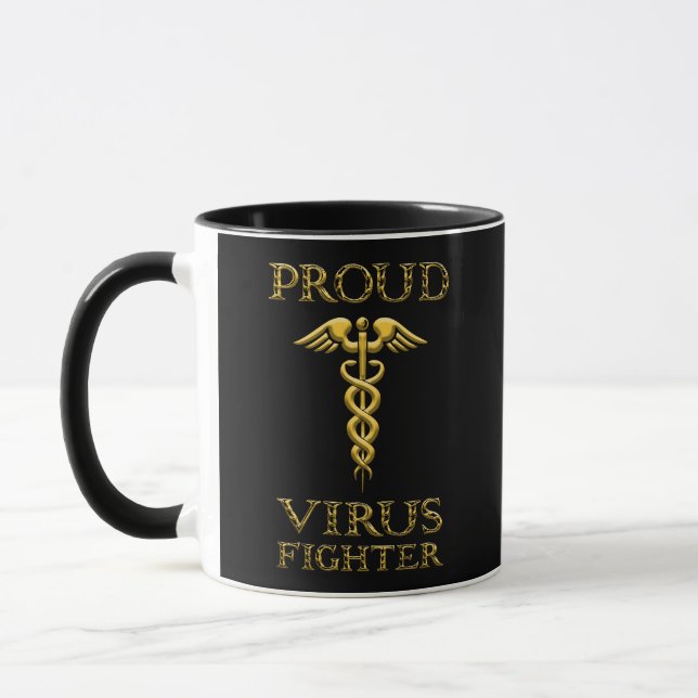 Taza Caduceus Orgulloso Luchador De Virus Amarillo En N (Izquierda)