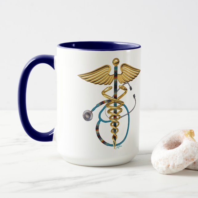 Taza Caducto con Stethoscope Beaded Blue y White (Con donut)