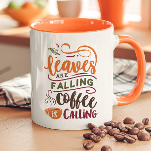 Taza Cae Hojas Café Está Llamando Mono Otoño