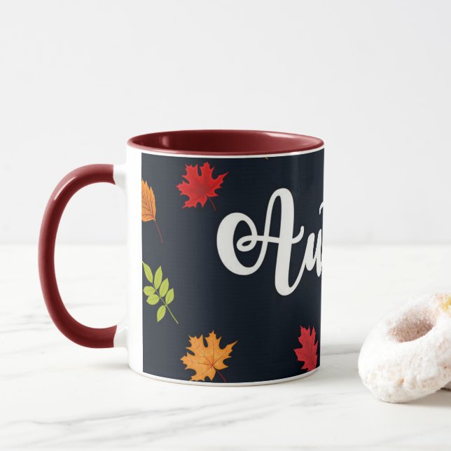 Taza Caer en otoño deja amarillo al Naranja rojo (Con donut)
