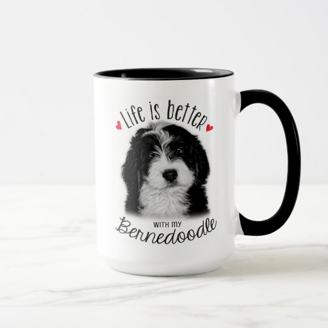 Taza Café Bernedoodle blanco y negro de 15 oz (Derecha)