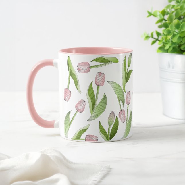 Taza Café Botánico Moderno De Flor De Tulipano Rosa (Subido por el creador)
