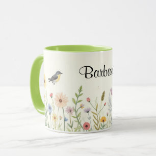 Taza Café con flores de color de agua personalizadas
