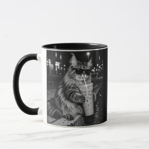 Taza Café con Hielo Maine Coon Negro y Blanco Arte Noir