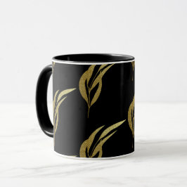 Taza Café con patrón de hojas de oro y negro