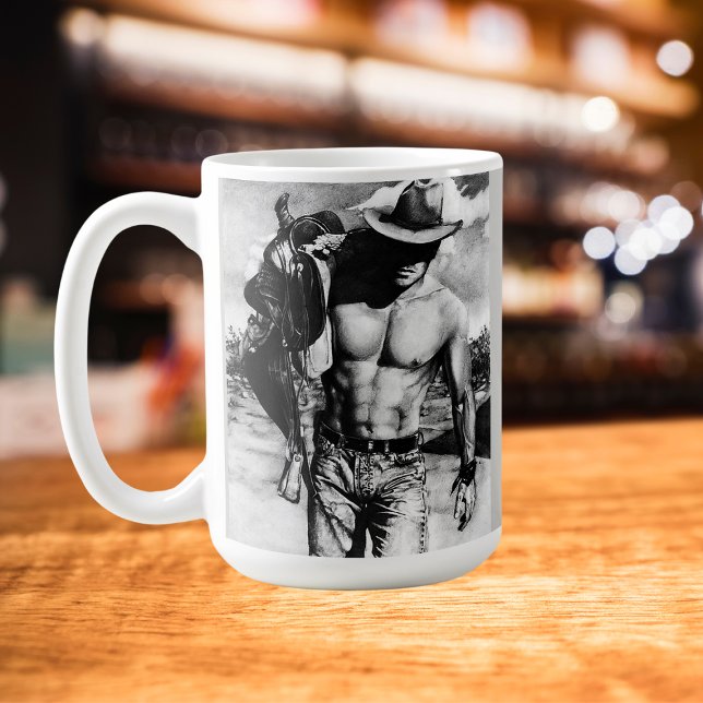 Taza Café Cowboy de sketch de carbón de Bella Artes clá (This classic, elegant fine art charcoal sketch cowboy coffee mug looks great in any setting.)