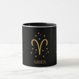 Taza Café de Aries simple negro y dorado
