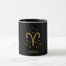 Taza Café de Aries simple negro y dorado