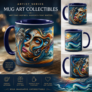 Taza Café de Arte Abstracto Paisaje Onírico Oceánico Su