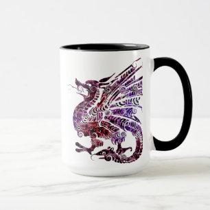 Taza Café de arte chino rojo y morado Dragón