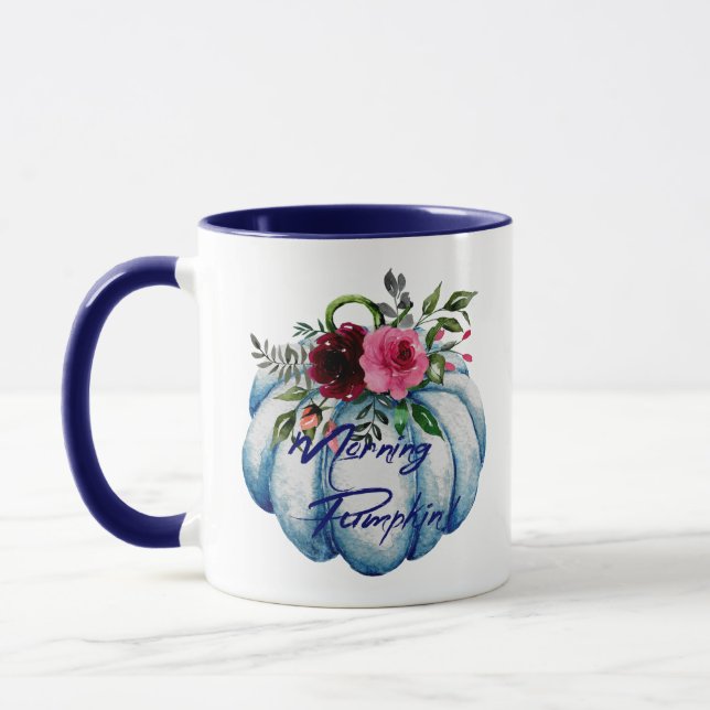 Taza Café de calabaza azul dulce matutino personalizado (Izquierda)