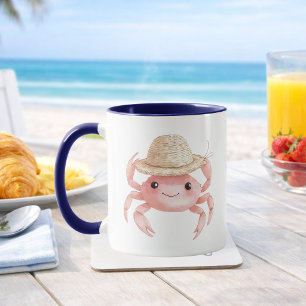 Taza Café de Casa de Playa Costera Cangrejo Rosa Acuare
