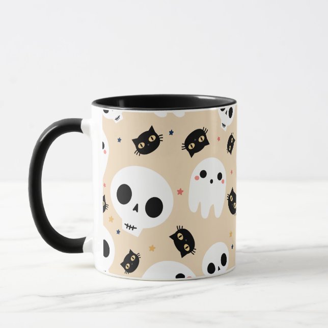 Taza Café De Halloween Mug Con Fantasma De Cráneo Y Gat (Izquierda)