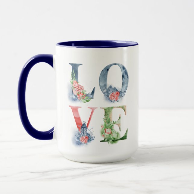 Taza Café de impresión floral gráfica apilada de amor d (Izquierda)