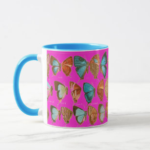 Taza Café de mariposas azules y rojas de época