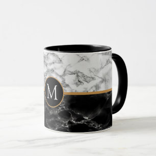 Taza Café de mármol blanco negro con letra Personalizad