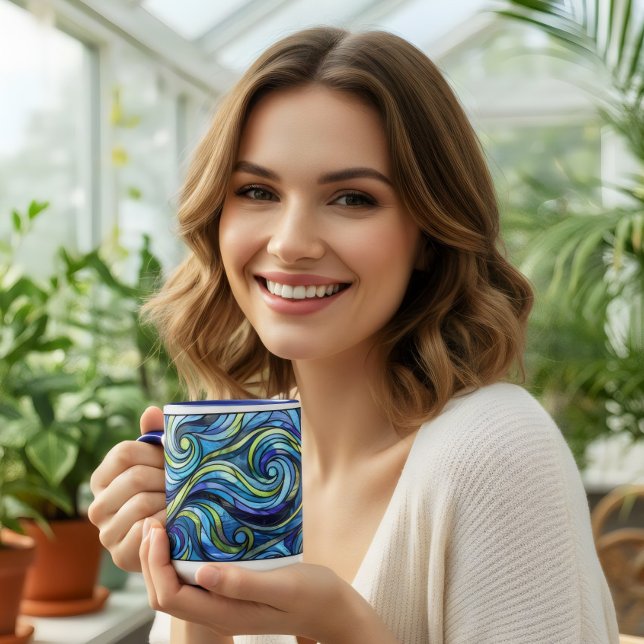 Taza Café de olas azules de vidrio emplomado  (Subido por el creador)
