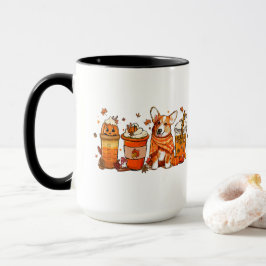 Taza Café de perro de otoño, tazón de perro de Corgi, v