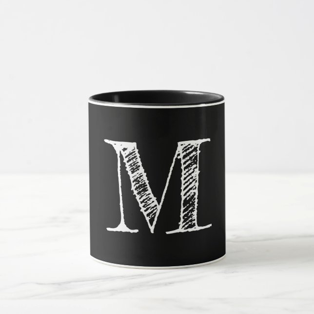 Taza Café de té negro monograma blanco Personalizado (Centro)