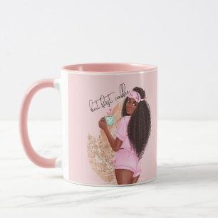 Taza Café Falso Brillo Chica Cabello Rosa 