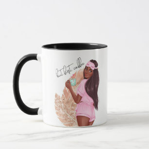 Taza Café Falso Brillo Chica Pelo Rojo Marrón Rosa  
