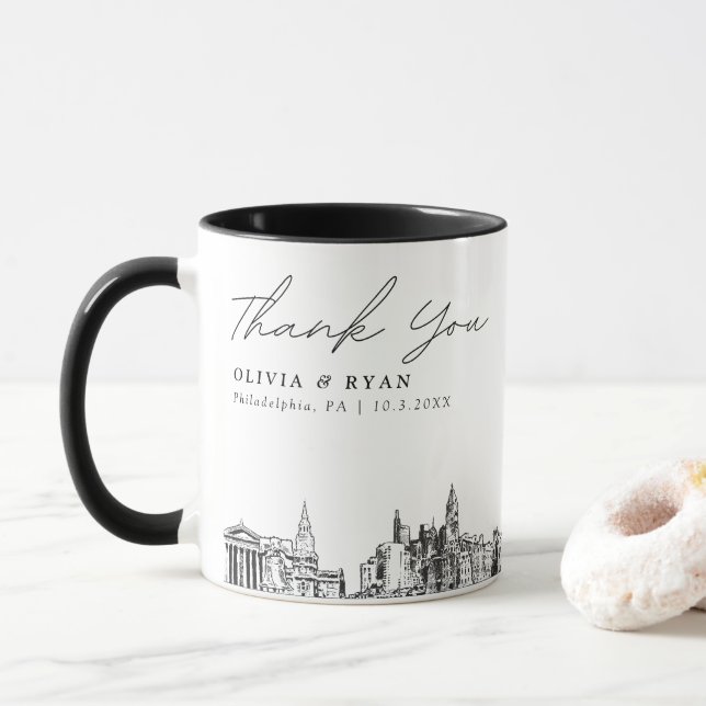 Taza Café Filadelfia Simple de boda personalizada (Con donut)