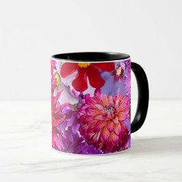 Taza Café Floral Abstracto de Dahlia Rosa Caliente