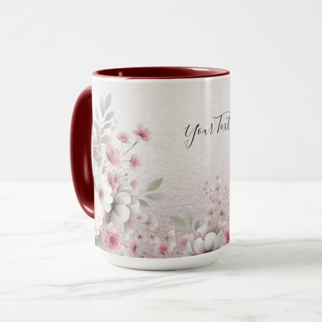 Taza Café Floral blanco rosado moderno (Anverso izquierdo)