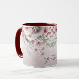 Taza Café Floral blanco rosado moderno