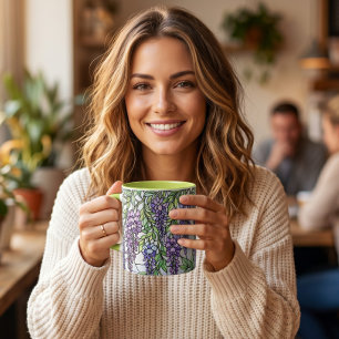 Taza café floral de flor púrpura de estilo de vidrio em