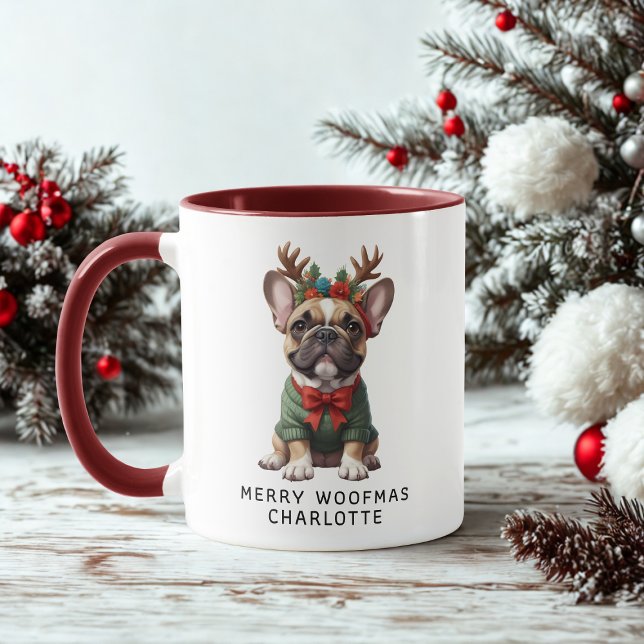 Taza Café Frenchie del Bulldog francés Merry Woofmas (Subido por el creador)