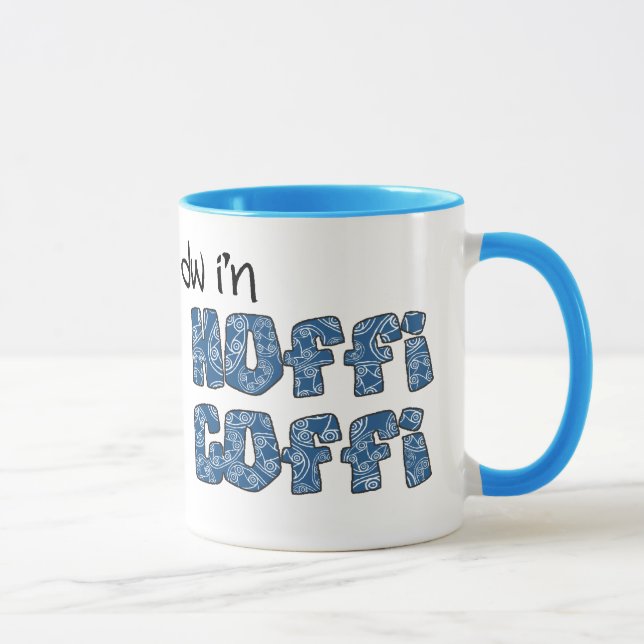 Taza Café galés: Hoffi Coffi, patrón étnico azul (Derecha)