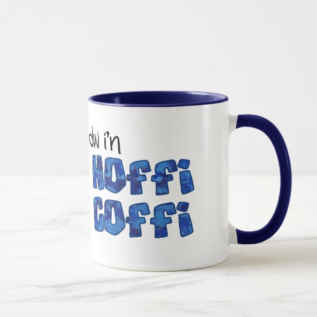 Taza Café galés Mug: Hoffi Coffi, efecto de marmol azul (Derecha)