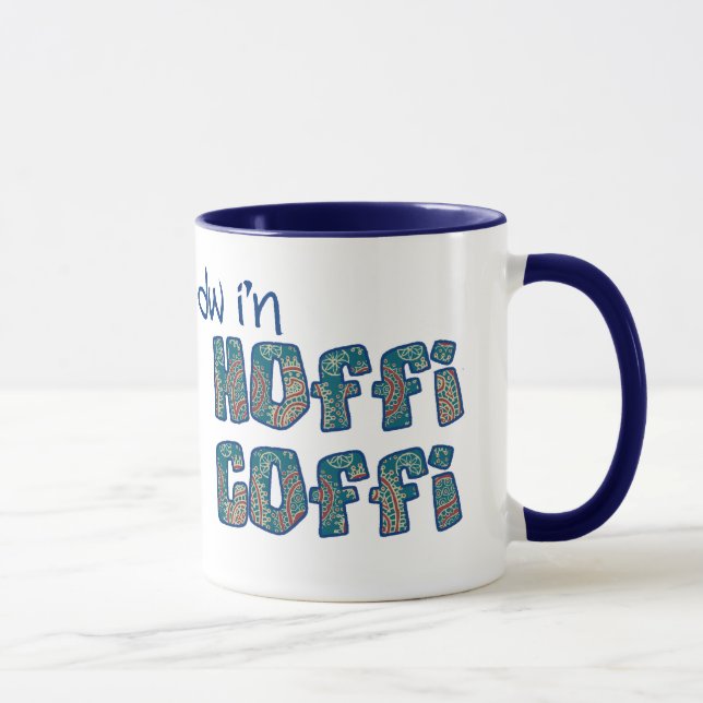 Taza Café galés Mug: Patrón Hoffi Coffi Blue Paisley (Derecha)