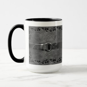 Taza Café Gris de cuero y correa plateado