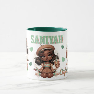 Taza Café helado con Chica marrón y verde