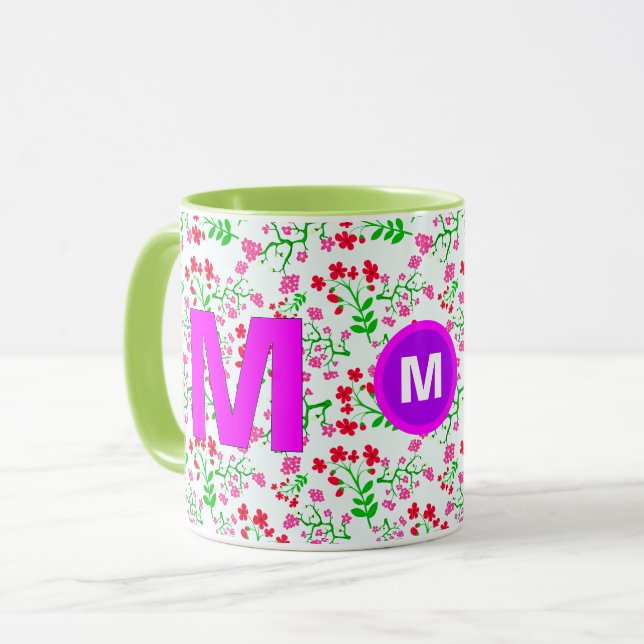 Taza Café inicial monogramado floral para Chicas (Anverso izquierdo)
