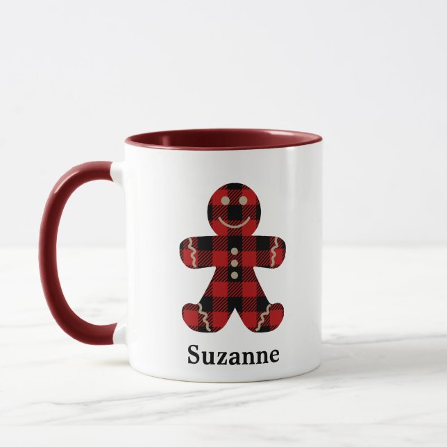 Taza Café monograma hombre de pan de jengibre rojo con  (Izquierda)