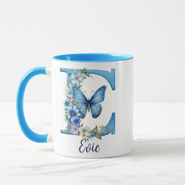 Taza Café Monogramado Floral Blue de 11 oz Mug (Izquierda)