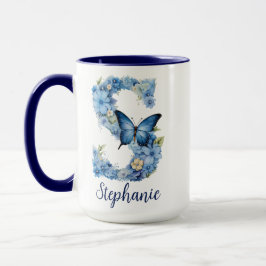 Taza Café Monogramado Floral Blue de 15 oz Mug