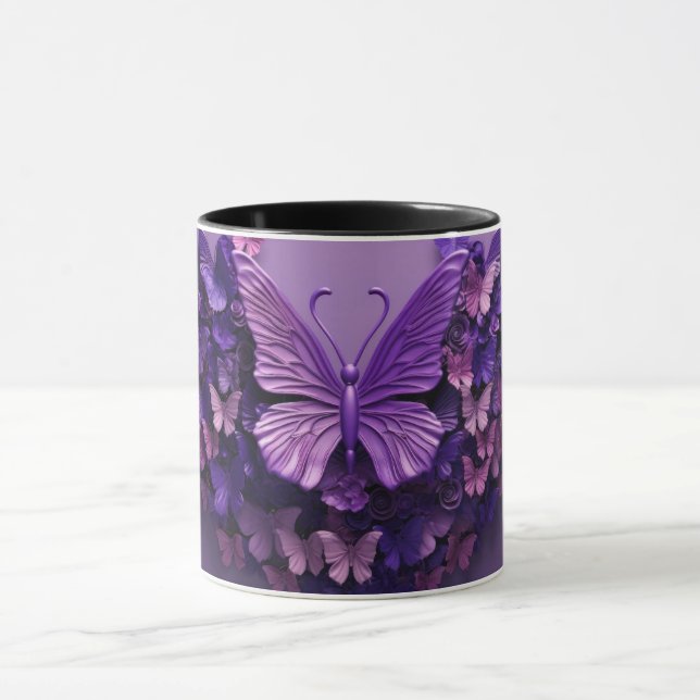 Taza Café morado de mariposa 3D (Centro)