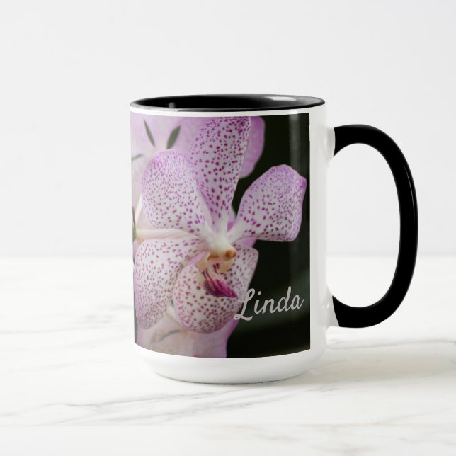 Taza Café morado de orquídeas blancas/taza de té 15 oz (Derecha)