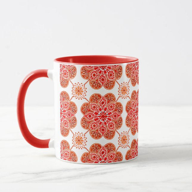 Taza Café Mug con un patrón rojo y marrón (Izquierda)