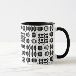 Taza Café Mug: Patrón de tapiz galés, negro sobre blanc
