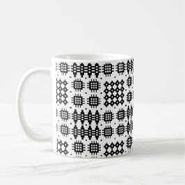 Taza Café Mug: Patrón de tapiz galés, negro sobre blanc