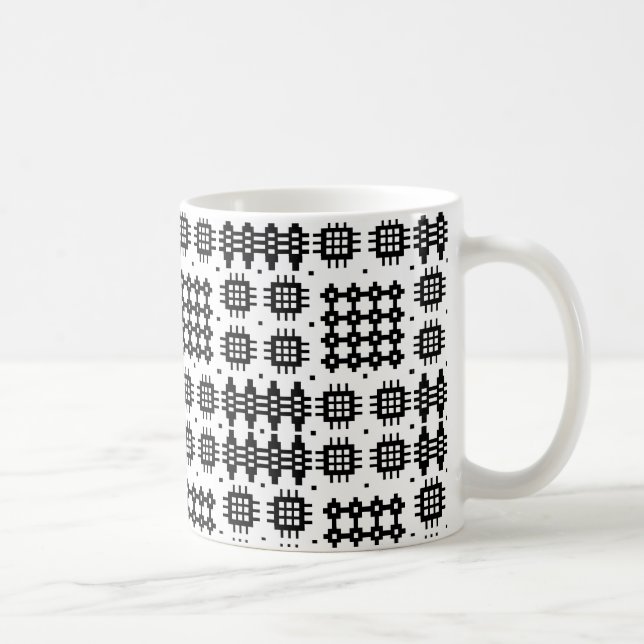 Taza Café Mug: Patrón de tapiz galés, negro sobre blanc (Derecha)
